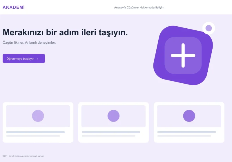 Akademi — Eğitim Platformu masaüstü örnek arayüzü